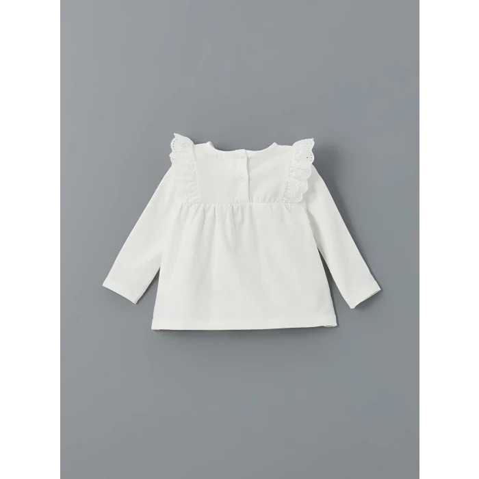 LCW baby EKRU Bisiklet Yaka Çiçekli Kız Bebek Bluz ve Tayt 2li