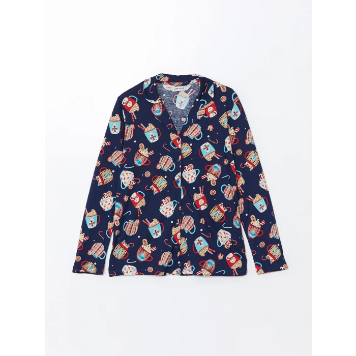 LCW Young LACİVERT Gömlek Yaka Baskılı Kadın Pijama Takımı