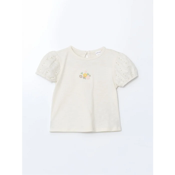 LCW baby EKRU Nakışlı Kız Bebek Tişört ve Eşofman Altı 2li