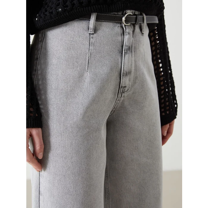 XSIDE GRİ Beli Kemerli Wideleg Kadın Jean Pantolon