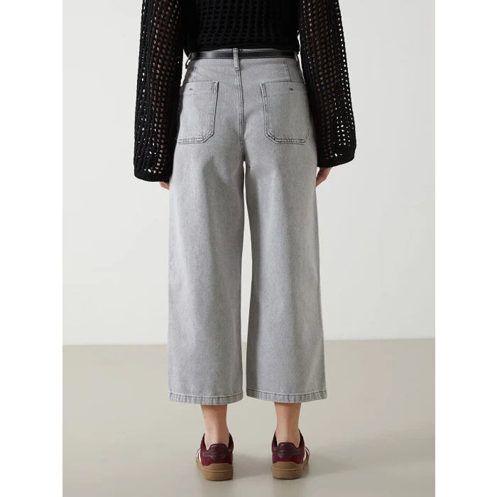 XSIDE GRİ Beli Kemerli Wideleg Kadın Jean Pantolon