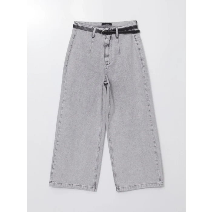 XSIDE GRİ Beli Kemerli Wideleg Kadın Jean Pantolon