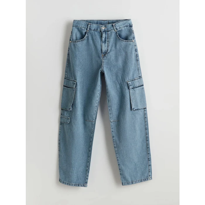 LCW Kids İNDİGO Beli Ayarlanabilir Lastikli Erkek Çocuk Kargo Jean Pantolon
