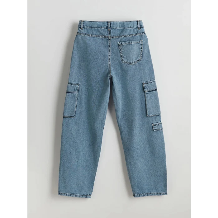 LCW Kids İNDİGO Beli Ayarlanabilir Lastikli Erkek Çocuk Kargo Jean Pantolon