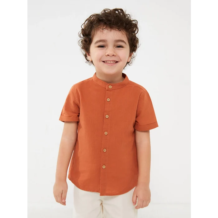 LCW baby TURUNCU Hakim Yaka Kısa Kollu Erkek Bebek Gömlek ve Şort 2li Takım