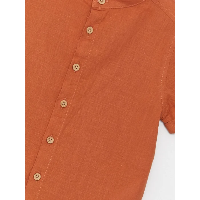 LCW baby TURUNCU Hakim Yaka Kısa Kollu Erkek Bebek Gömlek ve Şort 2li Takım