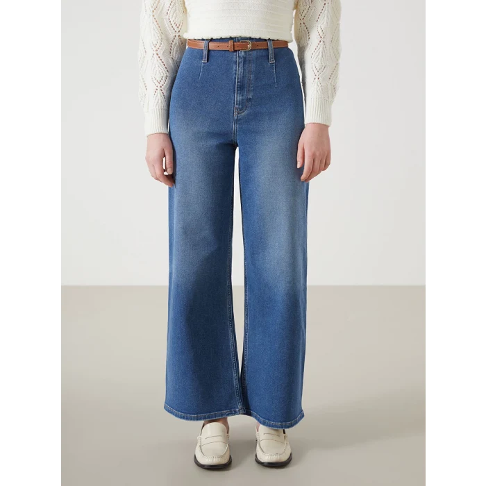 LCW Jeans İNDİGO Beli Kemerli Wideleg Kadın Jean Pantolon