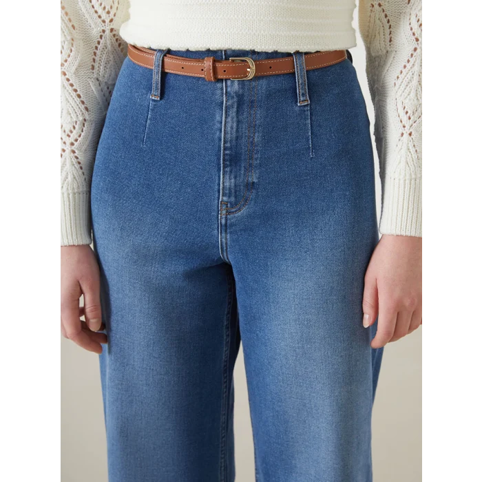 LCW Jeans İNDİGO Beli Kemerli Wideleg Kadın Jean Pantolon