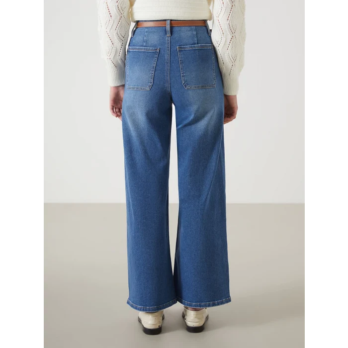 LCW Jeans İNDİGO Beli Kemerli Wideleg Kadın Jean Pantolon