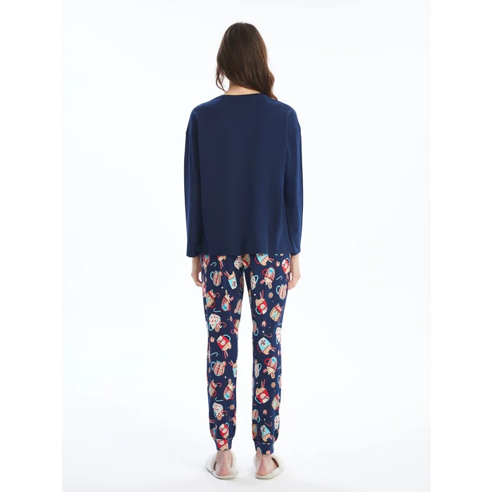 LCW Young LACİVERT Bisiklet Yaka Baskılı Kadın Pijama Takımı