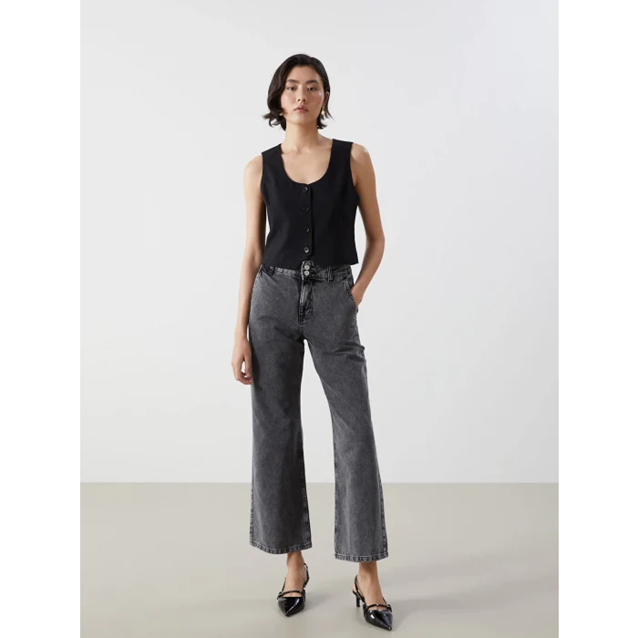 LCW Jeans GRİ Wideleg Kadın Jean Pantolon