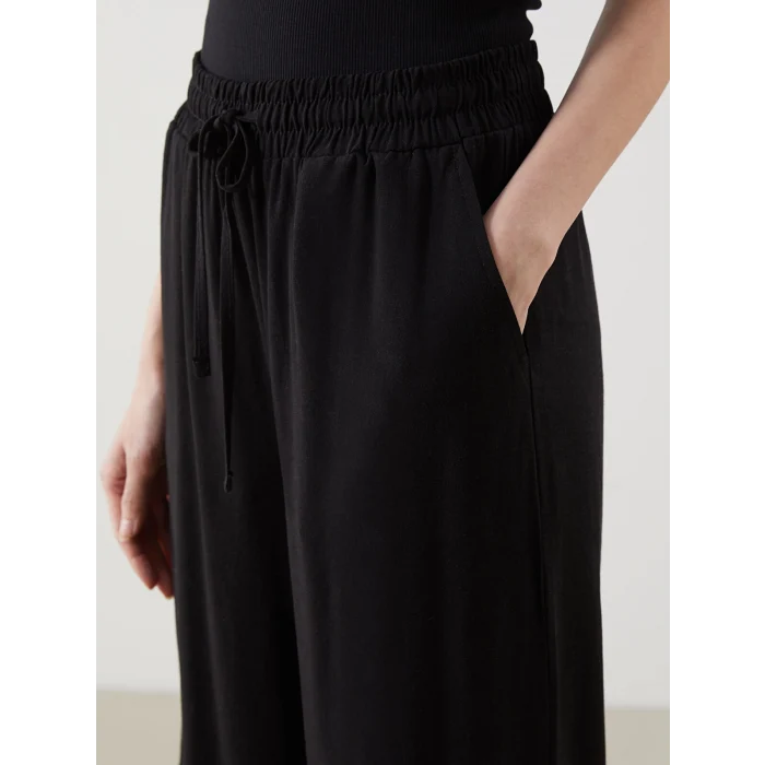 XSIDE SİYAH Beli Lastikli Keten Karışımlı Kadın Pantolon