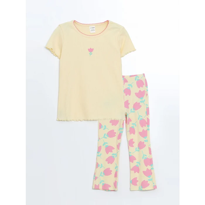 LCW Kids SARI Fırfırlı Kız Bebek Tişört ve Tayt 2li