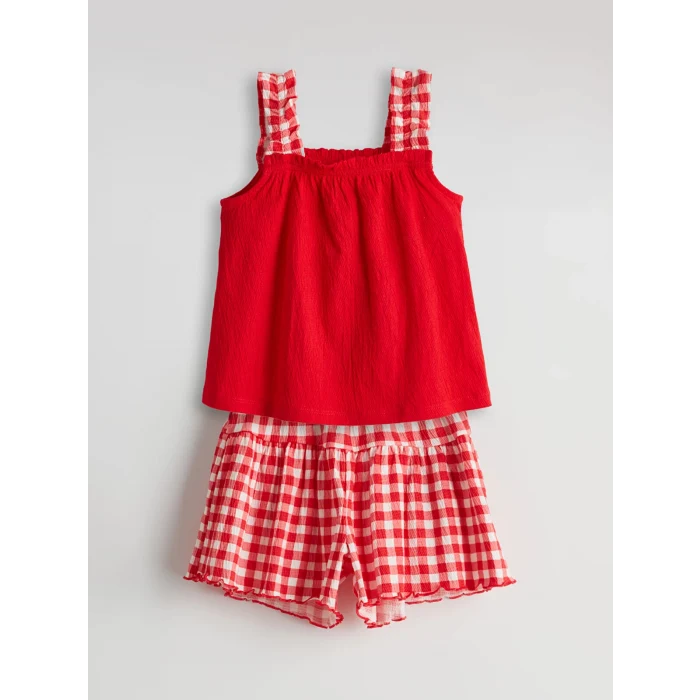 LCW Kids KIRMIZI Ekose Kız Çocuk Bluz ve Şort 2li