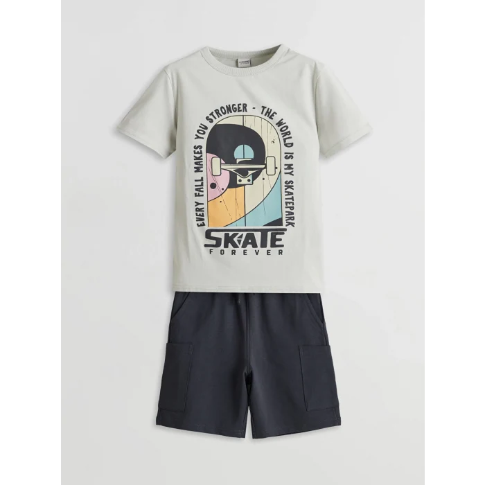 LCW Kids GRİ Bisiklet Yaka Erkek Çocuk Tişört ve Şort