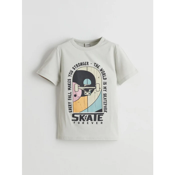 LCW Kids GRİ Bisiklet Yaka Erkek Çocuk Tişört ve Şort