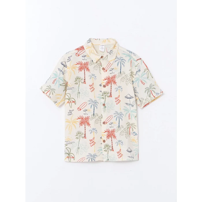 LCW Kids BEJ Baskılı Pamuklu Erkek Çocuk Gömlek ve Şort 2li