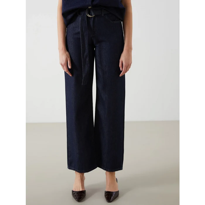 LCW Jeans İNDİGO Beli Kemerli Wideleg Kadın Jean Pantolon