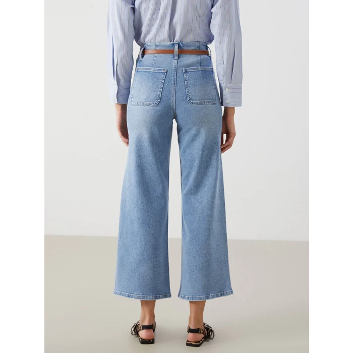 LCW Jeans İNDİGO Beli Kemerli Wideleg Kadın Jean Pantolon