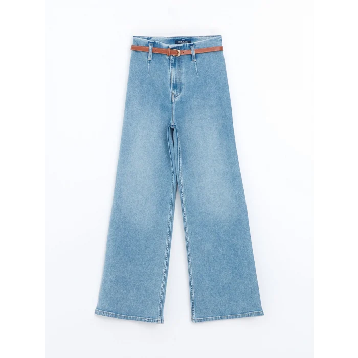 LCW Jeans İNDİGO Beli Kemerli Wideleg Kadın Jean Pantolon