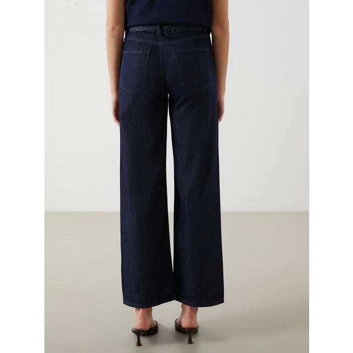 LCW Jeans İNDİGO Beli Kemerli Wideleg Kadın Jean Pantolon