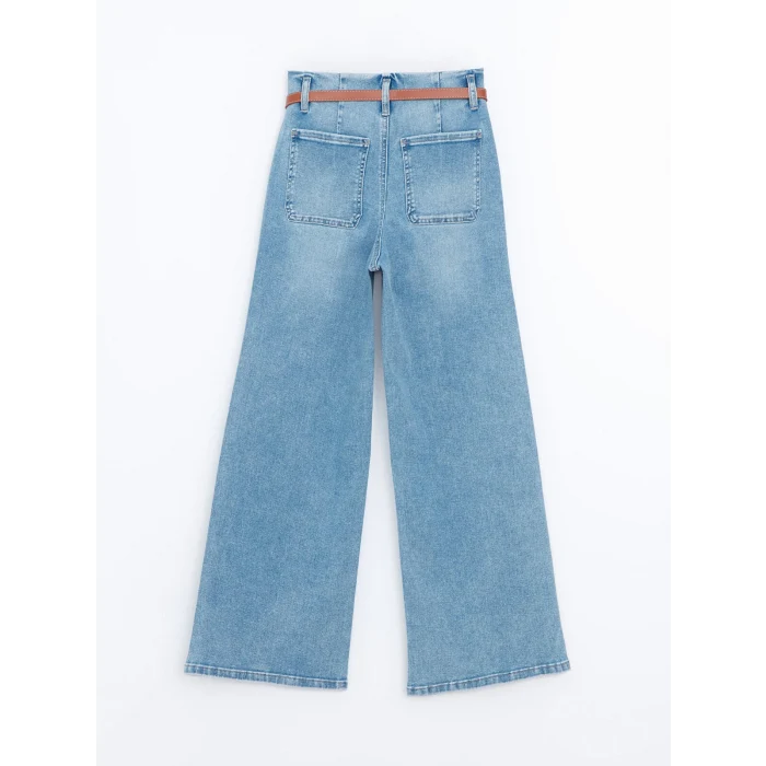 LCW Jeans İNDİGO Beli Kemerli Wideleg Kadın Jean Pantolon
