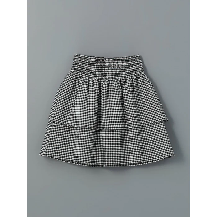 LCW Kids EKRU Bisiklet Yaka Kurdele Nakışlı Kız Çocuk Tişört ve Etek