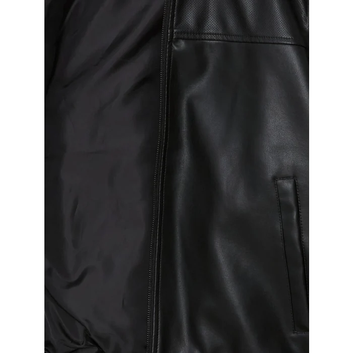 LCWAIKIKI Classic SİYAH Standart Kalıp Kolej Yaka Erkek Deri Görünümlü Mont