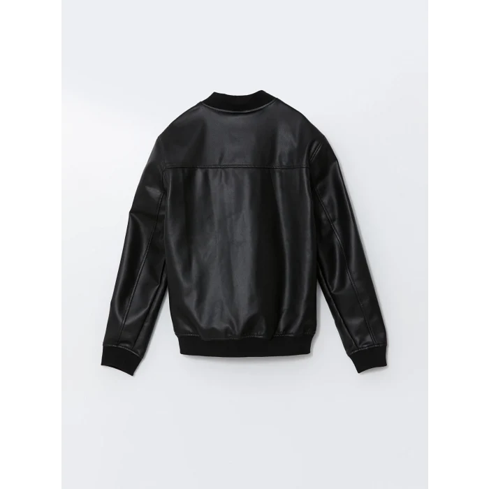 LCWAIKIKI Classic SİYAH Standart Kalıp Kolej Yaka Erkek Deri Görünümlü Mont