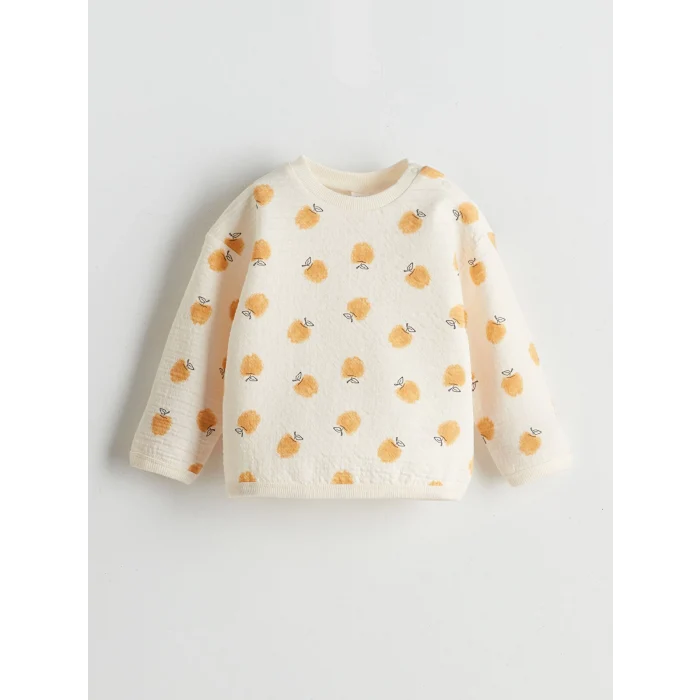 LCW Kids BEJ Bisiklet Yaka Baskılı Kız Çocuk Sweatshirt ve Eşofman Alt 2li