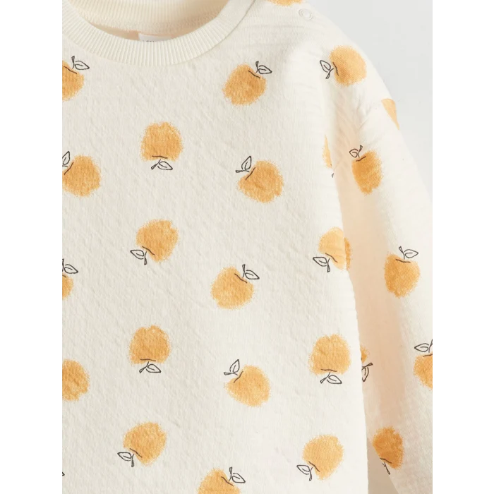 LCW Kids BEJ Bisiklet Yaka Baskılı Kız Çocuk Sweatshirt ve Eşofman Alt 2li