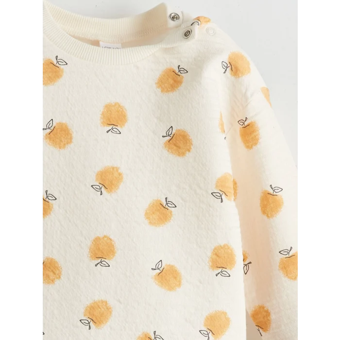 LCW Kids BEJ Bisiklet Yaka Baskılı Kız Çocuk Sweatshirt ve Eşofman Alt 2li