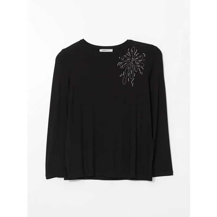 LCW Grace SİYAH Bisiklet Yaka Taşlı Kadın Bluz