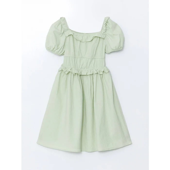 LCW Kids YEŞİL Kare Yaka Kız Çocuk Elbise