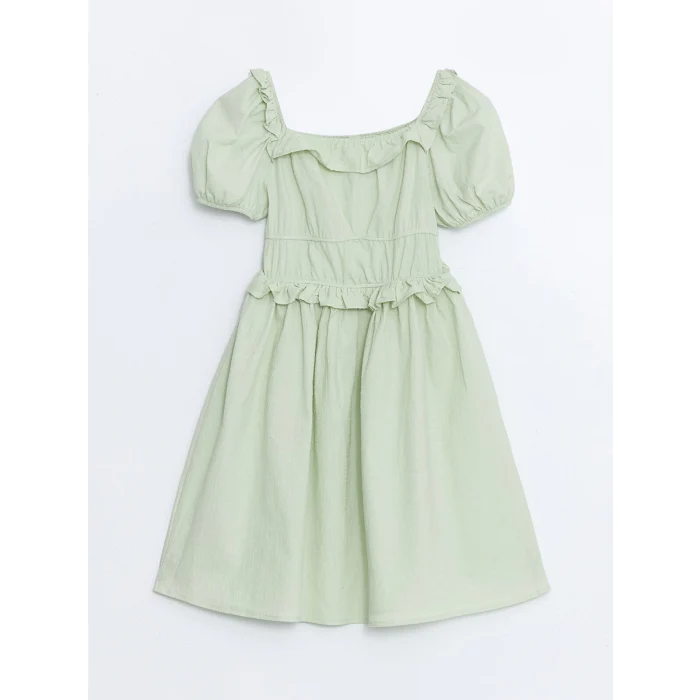 LCW Kids YEŞİL Kare Yaka Kız Çocuk Elbise