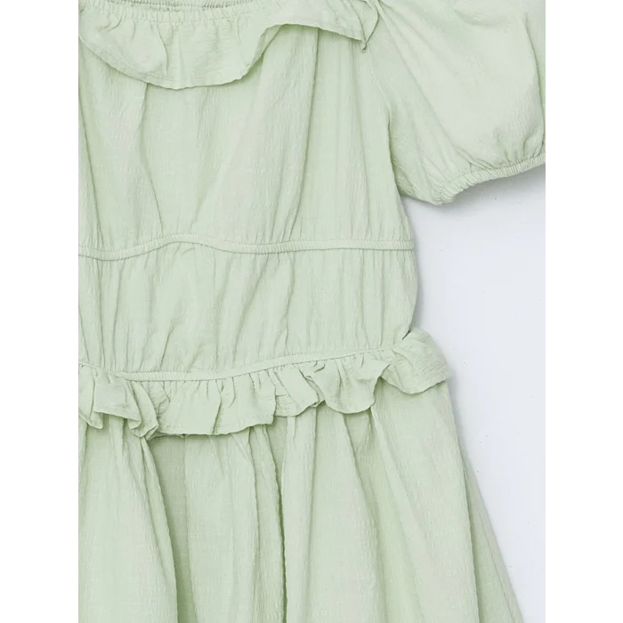 LCW Kids YEŞİL Kare Yaka Kız Çocuk Elbise