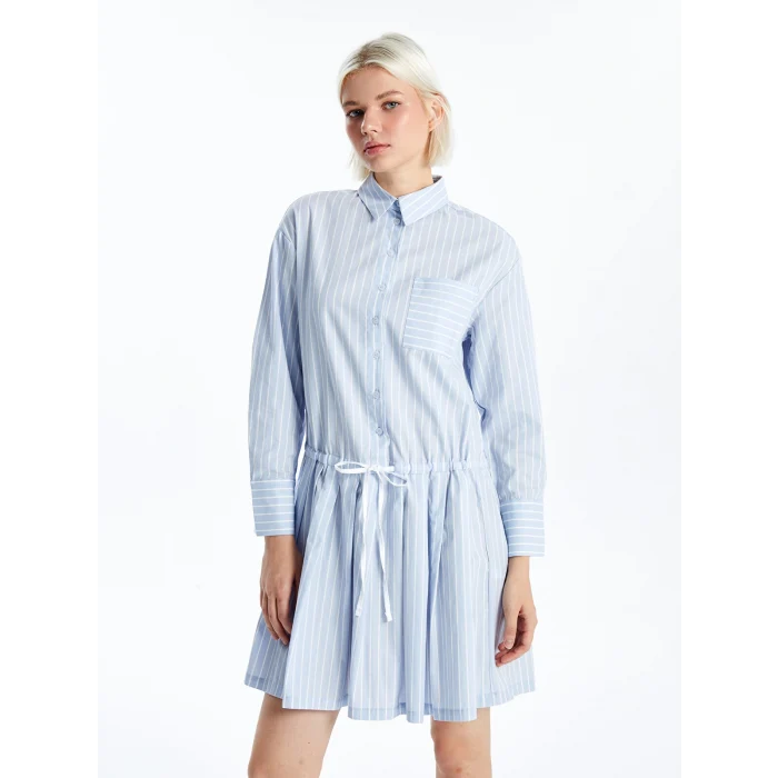 XSIDE MAVİ Gömlek Yaka Çizgili Kadın Elbise