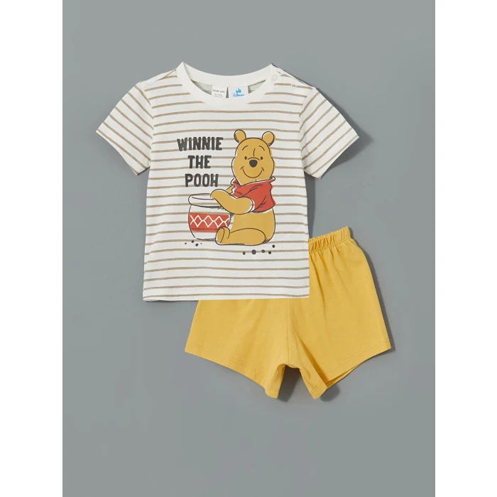 LCW baby BEJ Winnie the Pooh Baskılı Erkek Bebek Şortlu Pijama Takımı