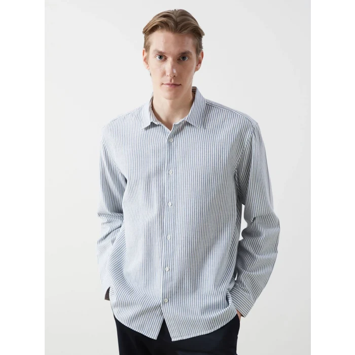 LCW Vision MAVİ Regular Fit Uzun Kollu Çizgili Erkek Gömlek