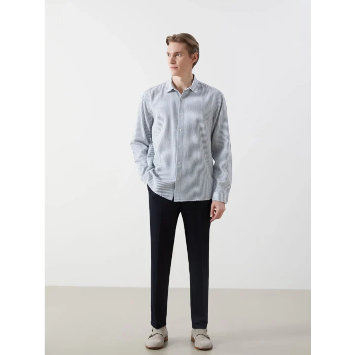 LCW Vision MAVİ Regular Fit Uzun Kollu Çizgili Erkek Gömlek
