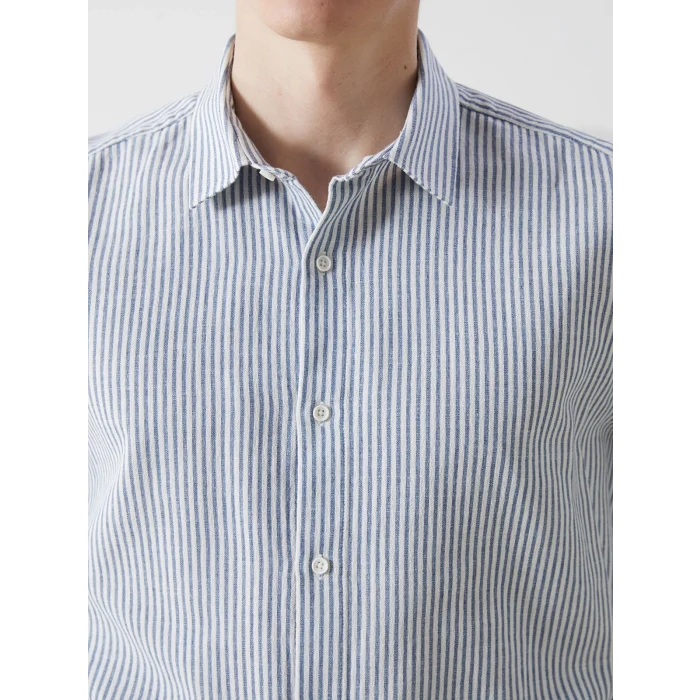 LCW Vision MAVİ Regular Fit Uzun Kollu Çizgili Erkek Gömlek