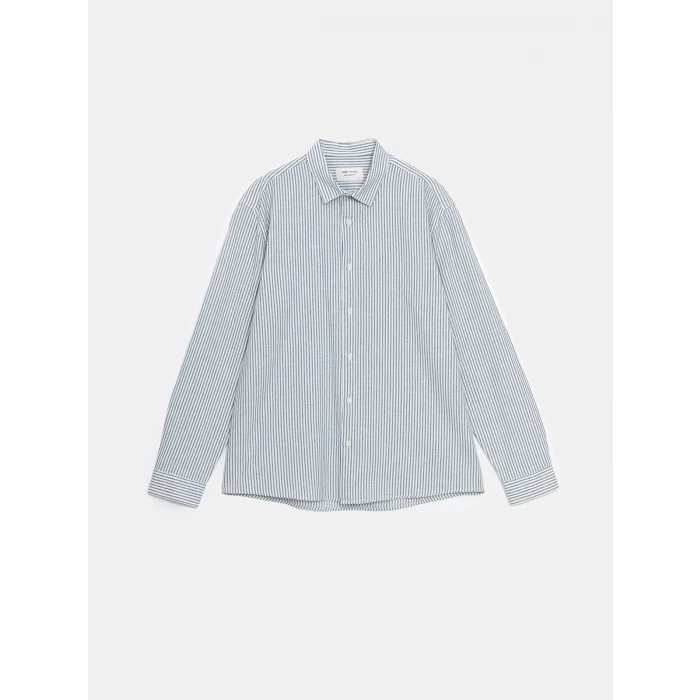 LCW Vision MAVİ Regular Fit Uzun Kollu Çizgili Erkek Gömlek