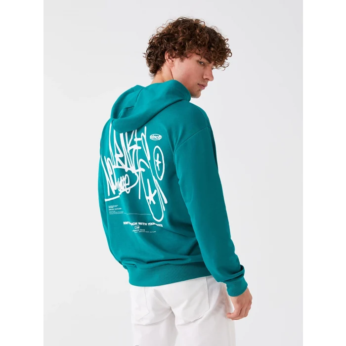LCW Casual YEŞİL Uzun Kollu Baskılı Erkek Hoodie