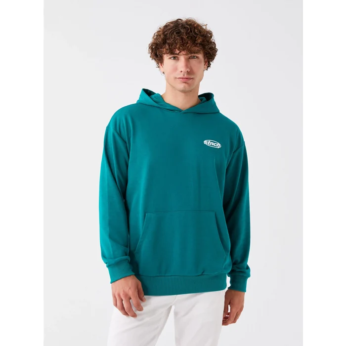 LCW Casual YEŞİL Uzun Kollu Baskılı Erkek Hoodie