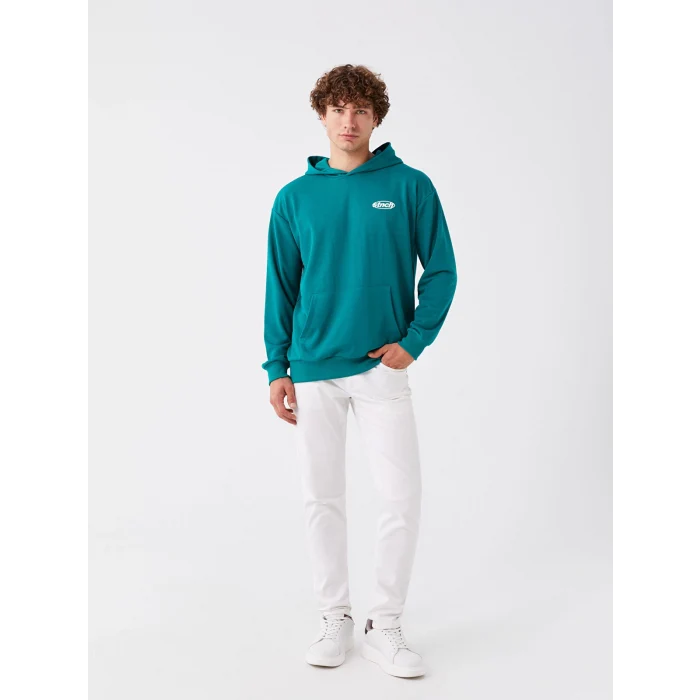 LCW Casual YEŞİL Uzun Kollu Baskılı Erkek Hoodie