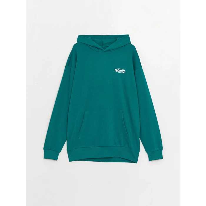 LCW Casual YEŞİL Uzun Kollu Baskılı Erkek Hoodie
