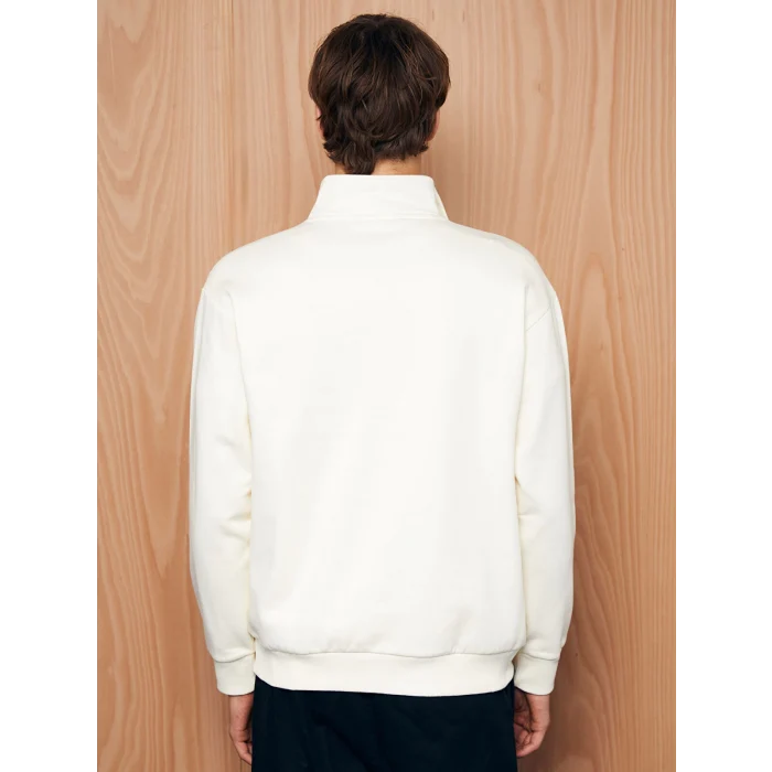 XSIDE BEJ Dik Yaka Uzun Kollu Nakışlı Erkek Kalın Sweatshirt