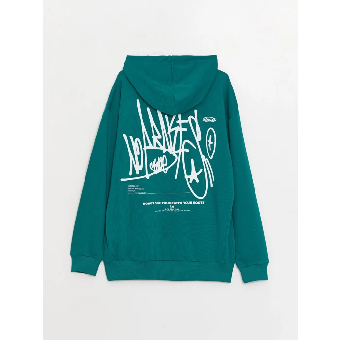 LCW Casual YEŞİL Uzun Kollu Baskılı Erkek Hoodie