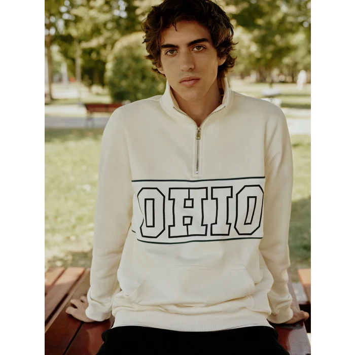 LCW Casual BEJ Dik Yaka Uzun Kollu Baskılı Erkek Kalın Sweatshirt