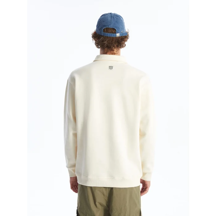 LCW Casual BEJ Dik Yaka Uzun Kollu Baskılı Erkek Kalın Sweatshirt